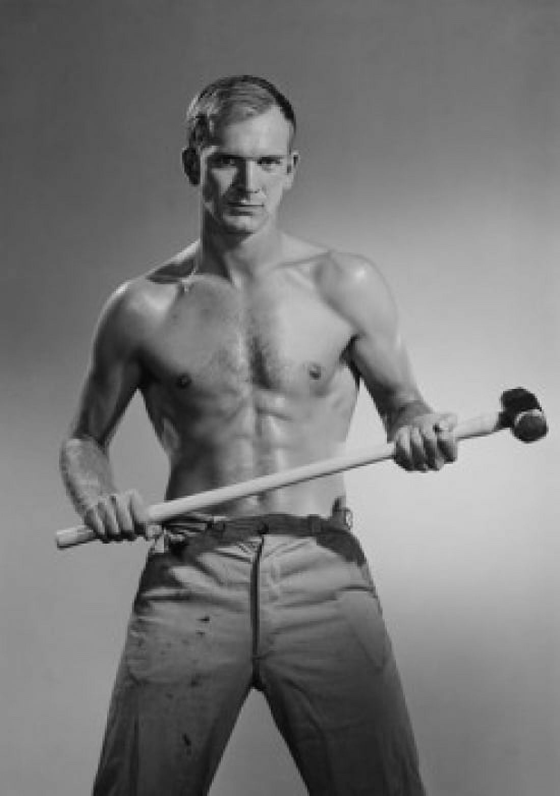Portrait of young muscular man holding hammer Canvas Art - (24 x 36)