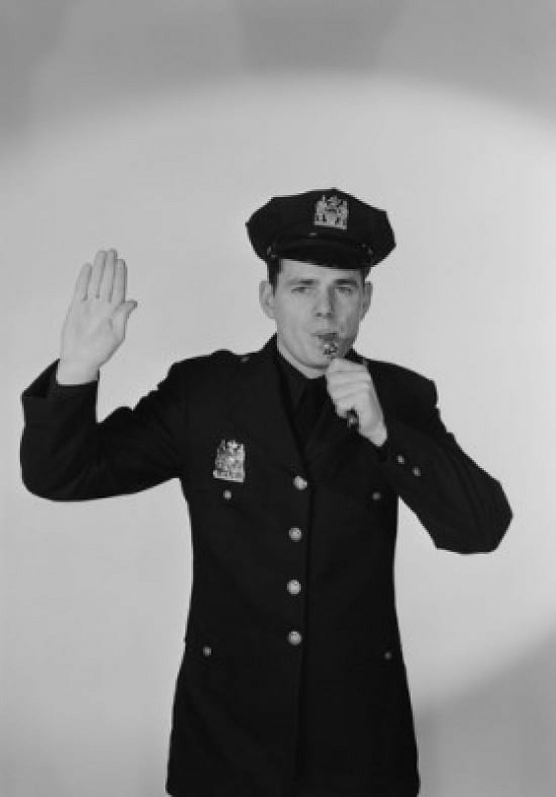 Portrait of young police officer using whistle Canvas Art - (24 x 36)