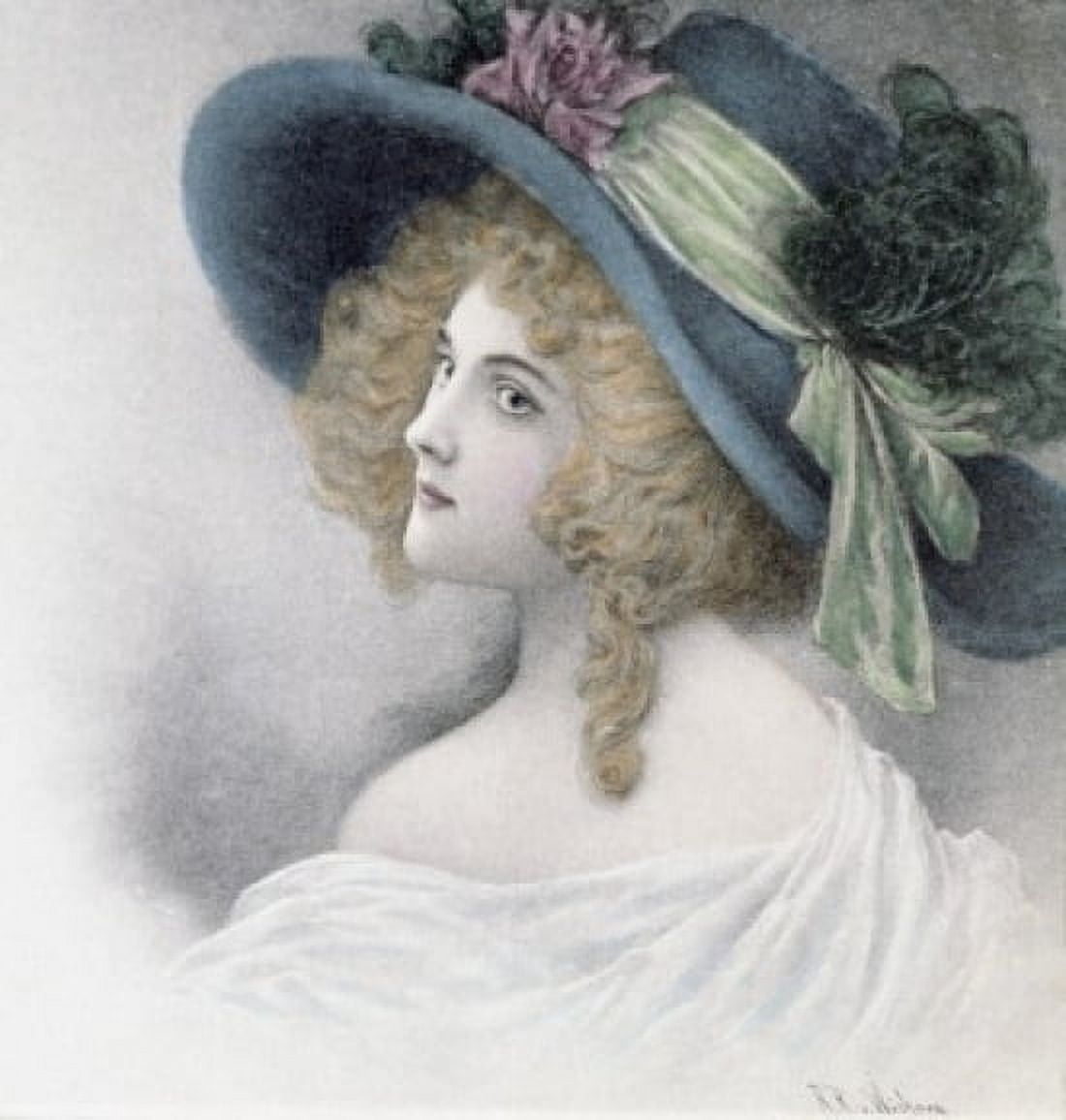 Portrait of young woman looking over shoulder Nostalgia cards Canvas Art - (24 x 36)