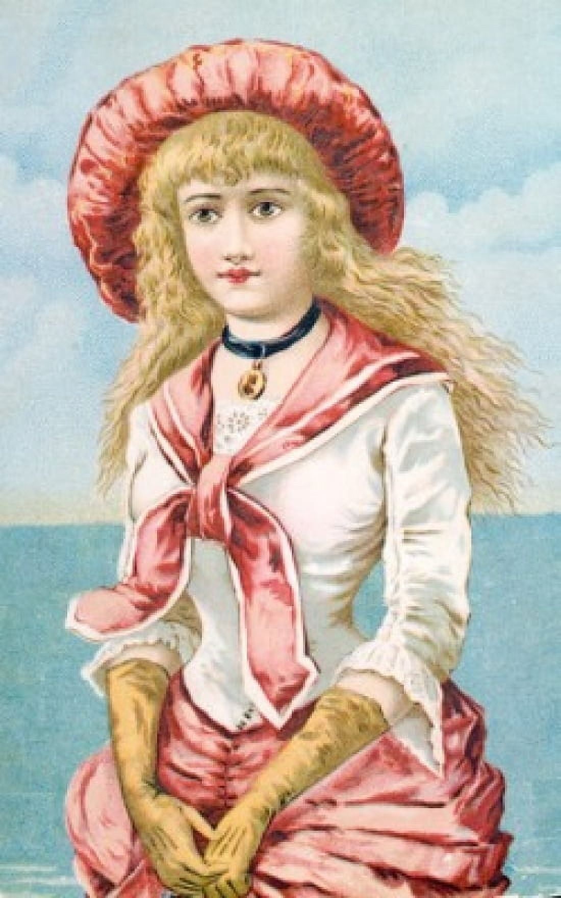 Portrait of young woman standing agaist on the seaside Nostalgia Cards Canvas Art - (24 x 36)