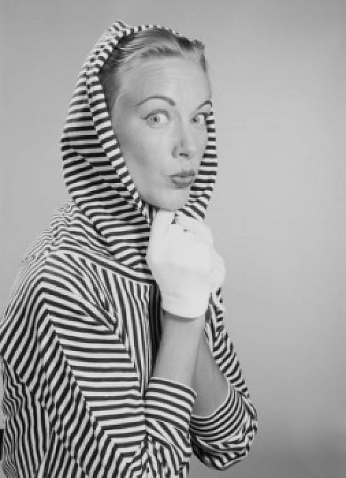 Portrait of young woman wearing striped hooded shirt Canvas Art - (24 x 36)
