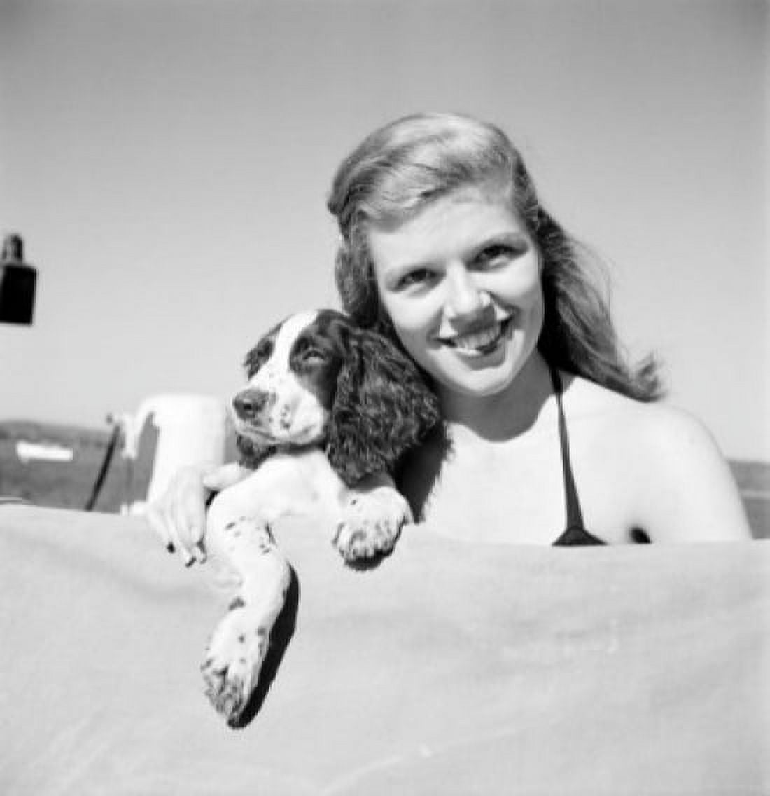 Portrait of young woman with dog Canvas Art - (24 x 36)