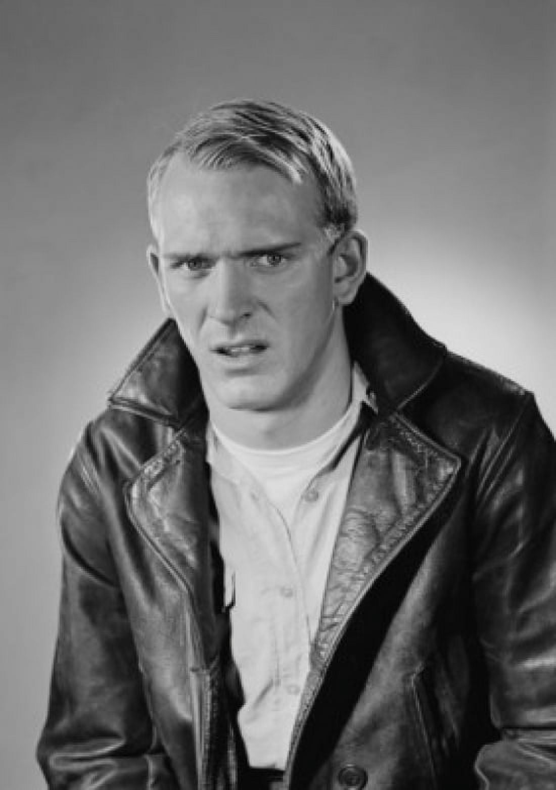 Portrait of young worried man in leather jacket Canvas Art - (18 x 24)