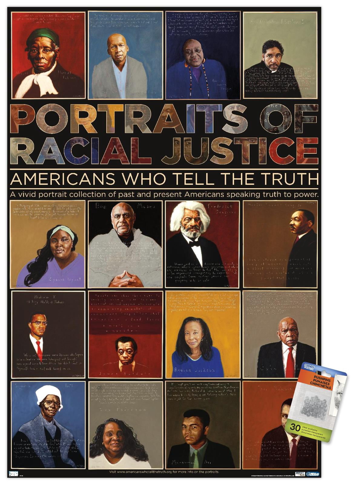 Portraits of Racial Justice - Americans Who Tell The Truth Wall Poster with Pushpins, 22.375" x 34"