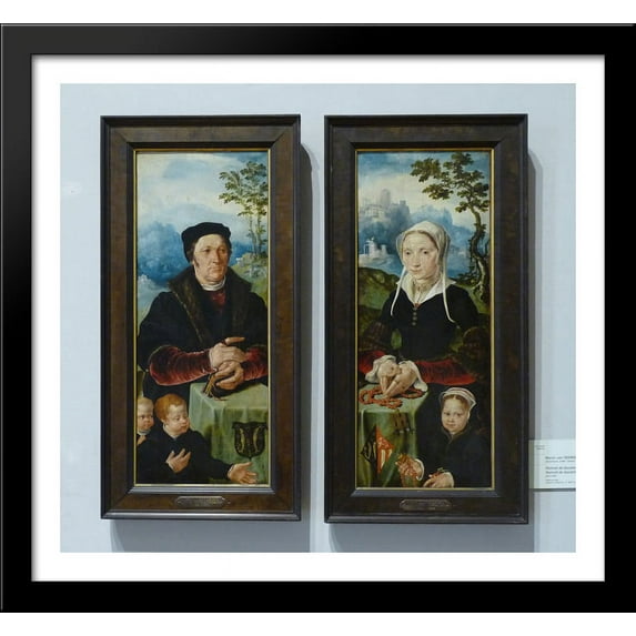 Portraits of donors 30x28 Large Black Wood Framed Print Art by Maerten van Heemskerck