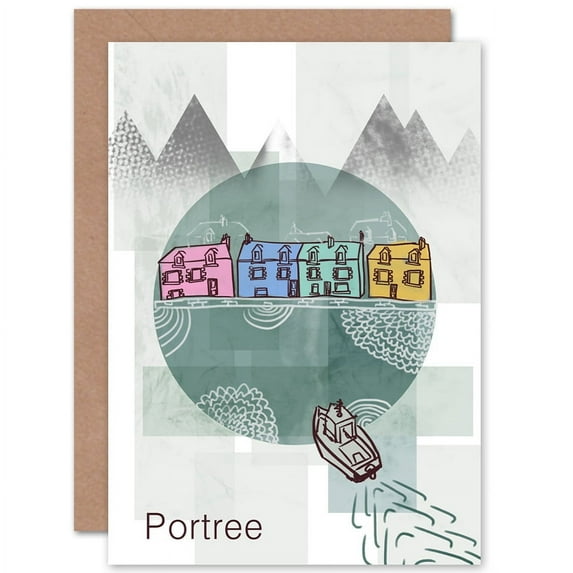 Portree Isle Skye Scotland Graphic Design Illustration Greetings Card Plus Envelope Blank inside