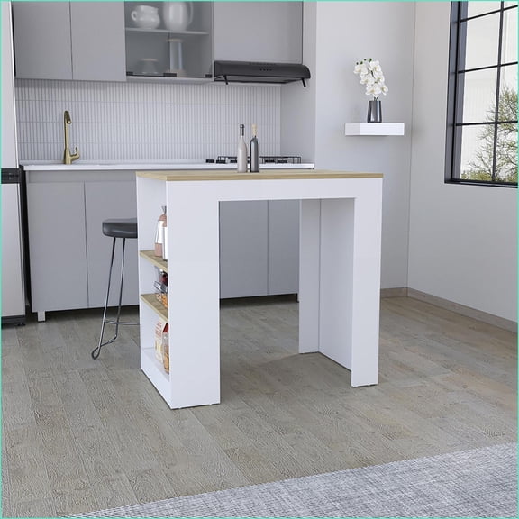 Portree Kitchen Island with 3-Side Shelves | Modern | Engineered Wood