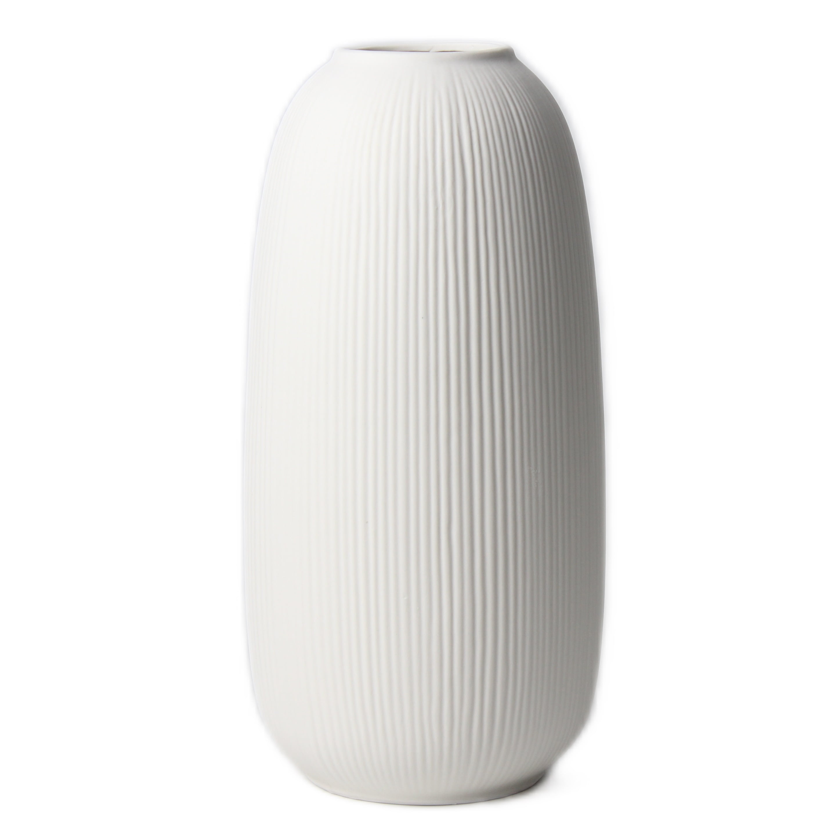 Olly & Rose's Large Size Modern Portsea Lines Clay Vase 10 Inch Tall White Ceramic Flower Vase