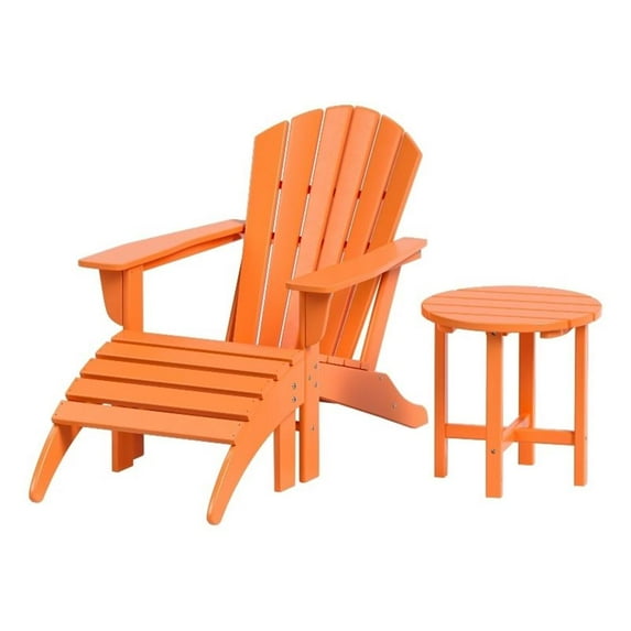Portside 3-Piece Set Classic Adirondack Chair with Ottoman and Round Side Table