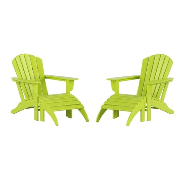 Portside 4-Piece Adirondack Chair with Matching Ottoman Footrest Set Lime Green