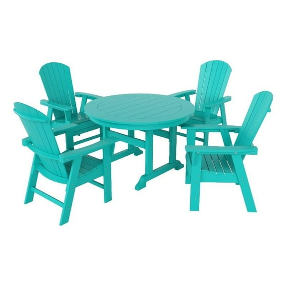 Portside 5-Piece Round Table Seashell Adirondack Chair Dining Set
