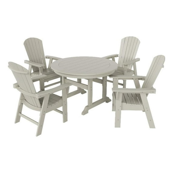 Portside 5-Piece Round Table Seashell Adirondack Chair Dining Set