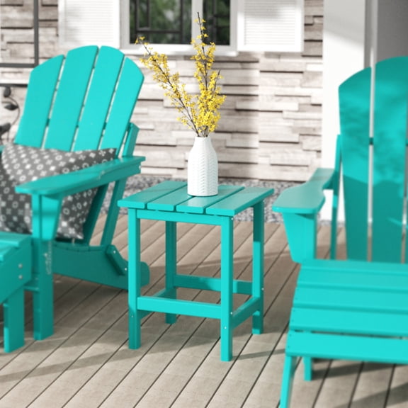 Costaelm Adirondack Outdoor Side Table, All Weather HDPE Patio End Table for Portside, Turquoise