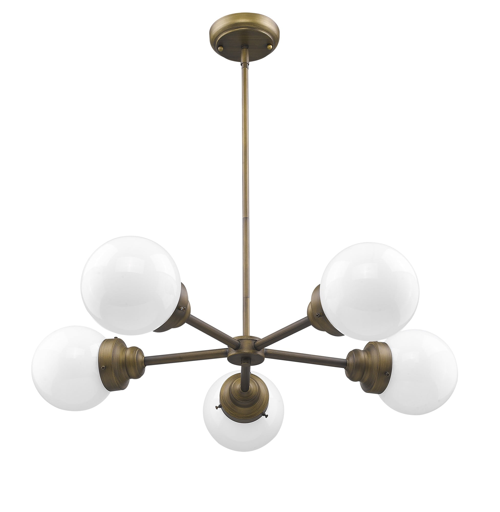 Portsmith 30" Raw Brass Chandelier with White Globe Shades