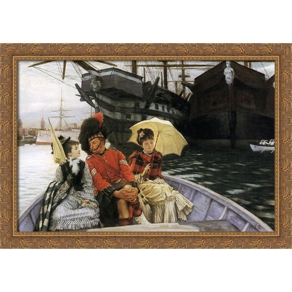 Portsmouth Dockyard 40x28 Large Gold Ornate Wood Framed Canvas Art by James Tissot