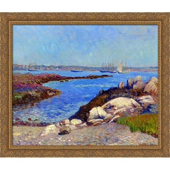 Portsmouth Harbor, New Hampshire 32x28 Large Gold Ornate Wood Framed Canvas Art by William James Glackens