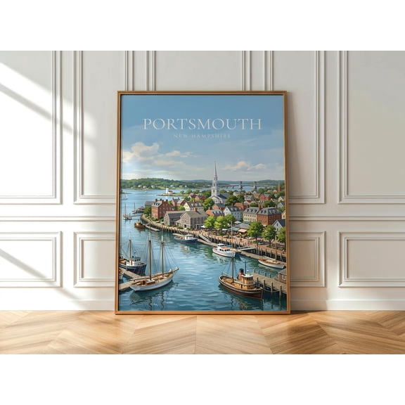 Portsmouth New Hampshire Coastal Harbour Print New England Wall Art Portsmouth Nh Print Usa Coastal Decor Harbour Scene Artwork, Unframed Paper Print