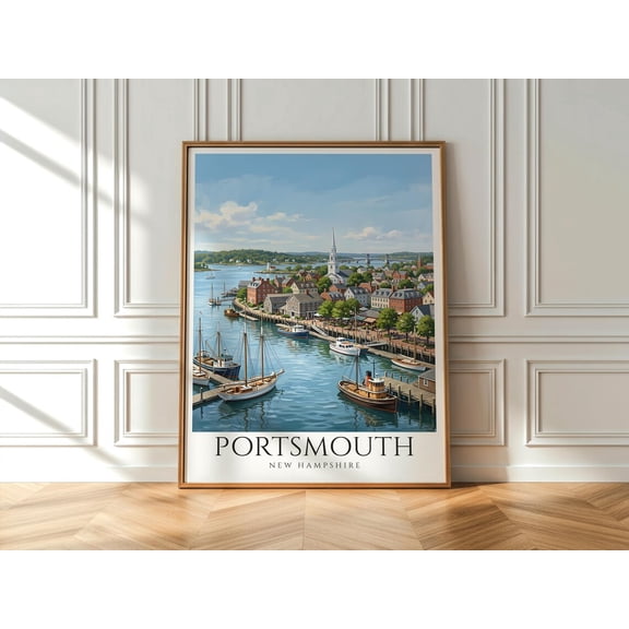 Portsmouth Nh Wall Art New England Town Historic Coastal Print Portsmouth Architecture Artwork Usa Travel Poste, Unframed Paper Print