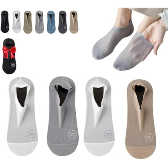 Porttalent Ultra Thin Liner Non Slip No Show Socks, Casual Breathable Mesh Socks For Womens, Non Slip & Low Cut