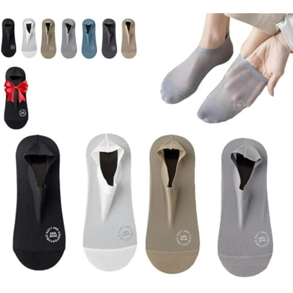 Porttalent Ultra Thin Liner Non Slip No Show Socks, Casual Breathable Mesh Socks For Womens, Non Slip & Low Cut