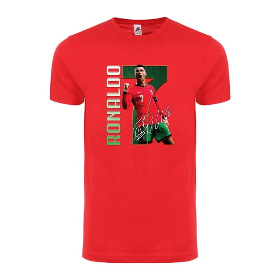 Portugal #7 Soccer Fan T-Shirt – Adult Unisex Cotton Tee – Short Sleeve - Red - M