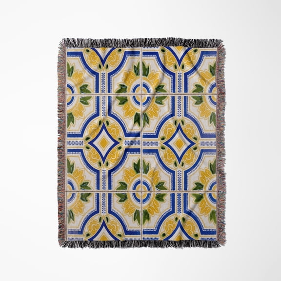 Portugal. Aveiro. Blue And Yellow Tilework, Azulejo, Historic District, Woven Blanket