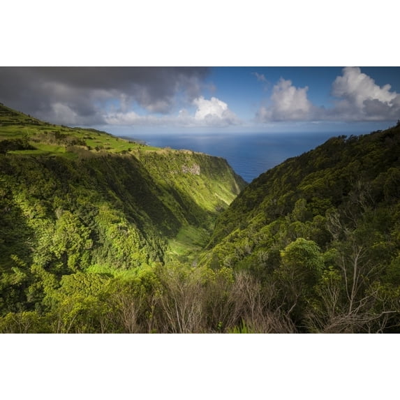 Portugal Azores Faial Island. Landscape from the Miradouro Ribeira Funda Poster Print by Walter Bibikow