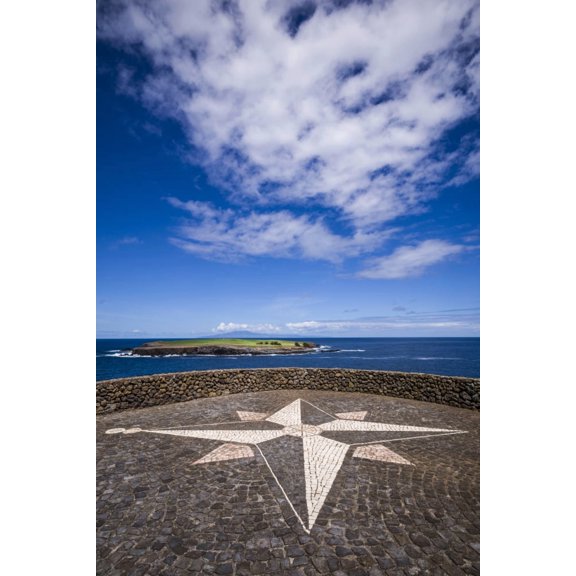 Portugal, Azores, Sao Jorge Island, Topo. Ponta do Topo, compass rose mosaic Poster Print by Walter Bibikow (18 x 24)