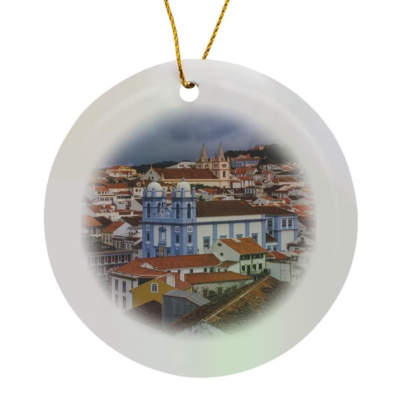 3drose, Portugal, Azores, Terceira Island, Angra Do Heroismo. Elevated View., Circle Porcelain Ornament
