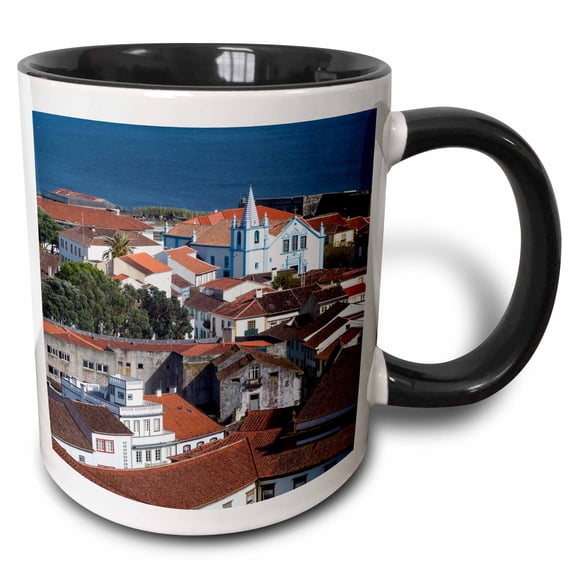 3drose, Portugal, Azores, Terceira Island. Igreja Da Conceicao Church, 11oz Two-tone Black Mug