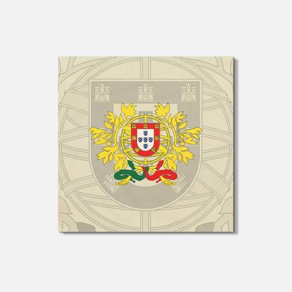 Portugal Coat Of Arms 4'' X 4'' Square Wooden Coaster