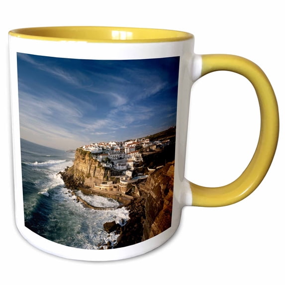 3drose, Portugal, Estoril Coast, Azenhas Do Mar, Dammerung, 11oz Two-tone Yellow Mug