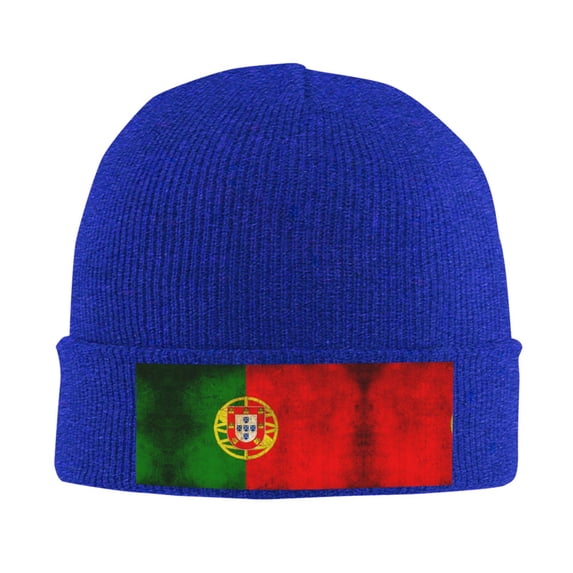 Portugal Flag Art Flags Winter Beanie Hats for Men Women Warm Cozy Knitted Cuffed Skull Cap Blue