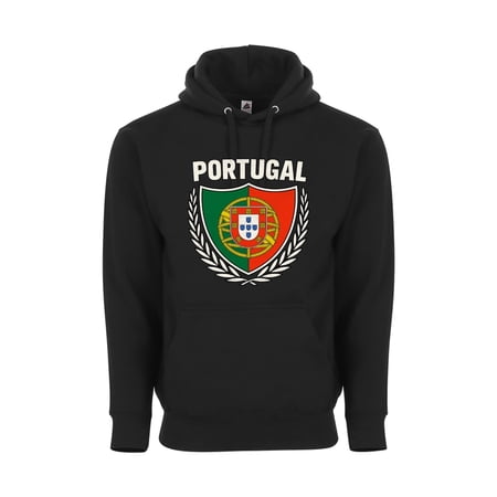Portugal Flag Pullover Hoodie for Adults – Unisex Soccer Fan Apparel - Black - 3X-Large