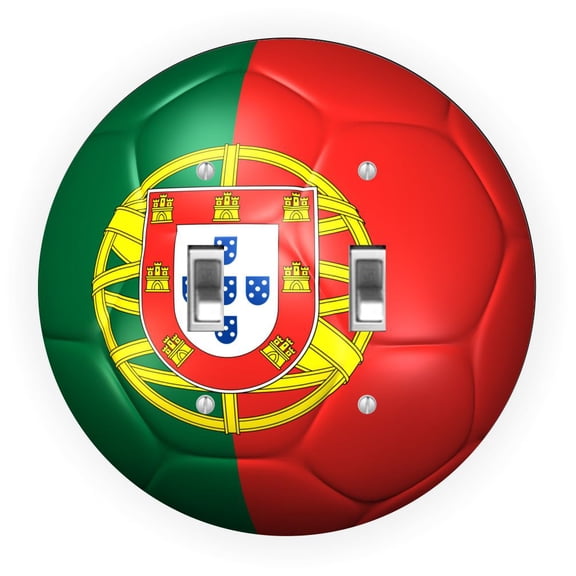Portugal Flag Soccer Ball Design - Round Light Switch Plate Cover - Double Toggle