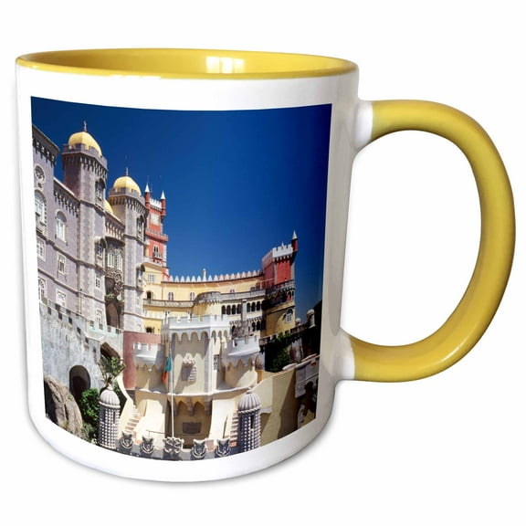3drose, Portugal, Lisbon Province, Sintra, Exterior of Placio Pena, 11oz Two-tone Yellow Mug