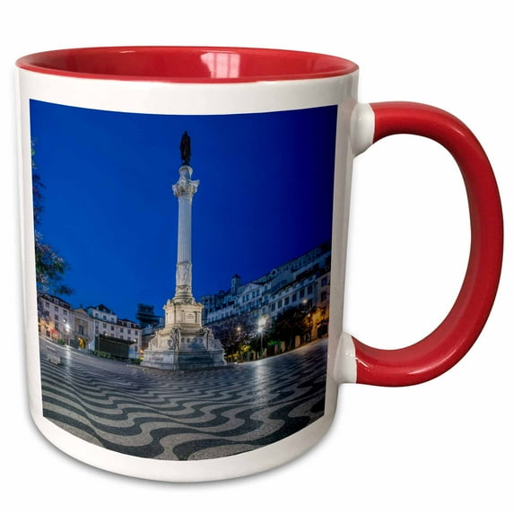 3drose, Portugal, Lisbon, Rossio Square at Dawn, 15oz Two-tone Red Mug