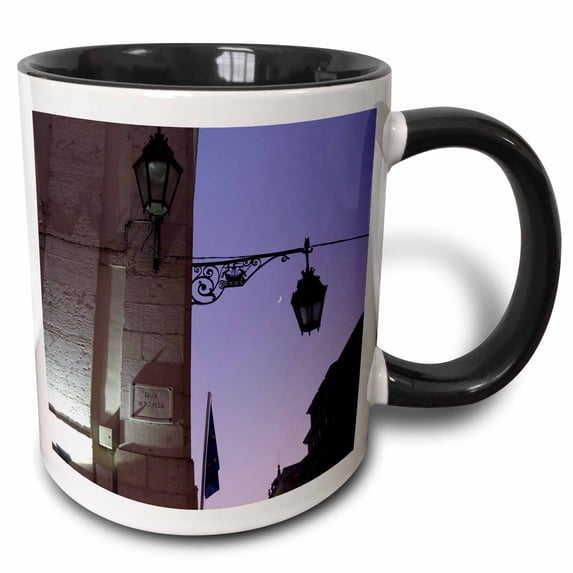 3drose, Portugal, Lisbon. Wrought Iron Street Lights Along Rua Augusta., 11oz Two-tone Black Mug