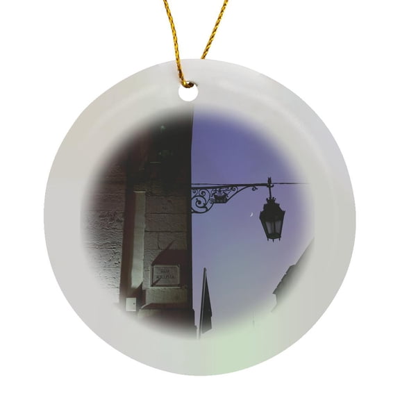 3drose, Portugal, Lisbon. Wrought Iron Street Lights Along Rua Augusta., Circle Porcelain Ornament