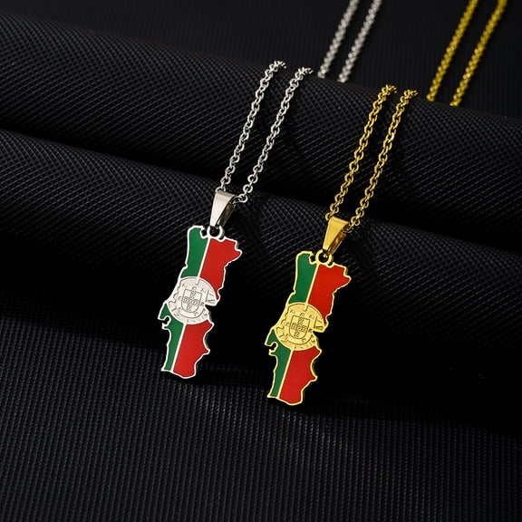 Portugal Map Flag Stainless Steel Pendant Necklace For Men And Women