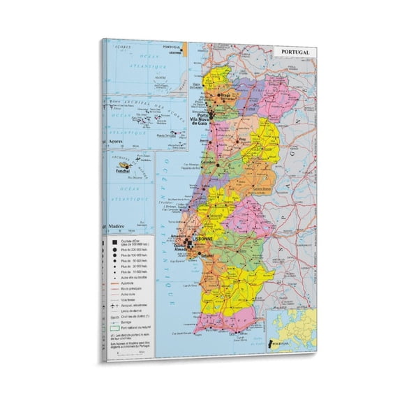 Portugal Map Posters Posters Art Print Wall Photo Paint Poster Hanging Picture Family Bedroom Decor Gift 12x18inch(30x45cm)