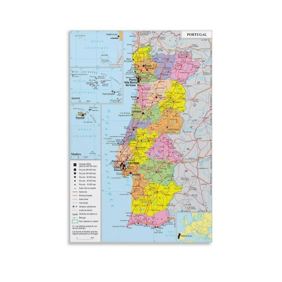 Portugal Map Posters Posters Wall Art Painting Canvas Gift Living Room Prints Bedroom Decor Poster Artworks 24x36inch(60x90cm)