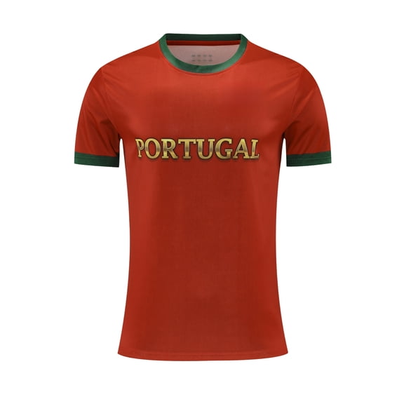 Portugal Men's Soccer T-Shirt Short Sleeve Sports Training Football Shirt Athletic Tops Red M