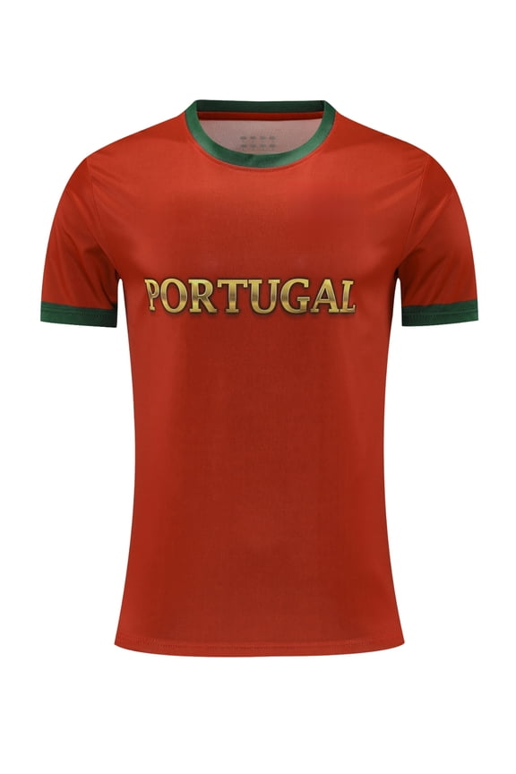 Portugal Men's Soccer T-Shirt Short Sleeve Sports Training Football Shirt Athletic Tops Red M
