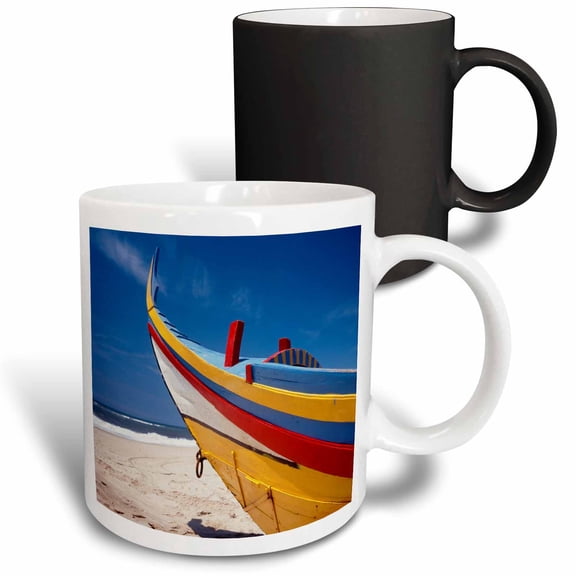 3drose, Portugal, Mira, Silver Coast, Bow of Colorful Fishing Boat, 11oz Magic Transforming Mug
