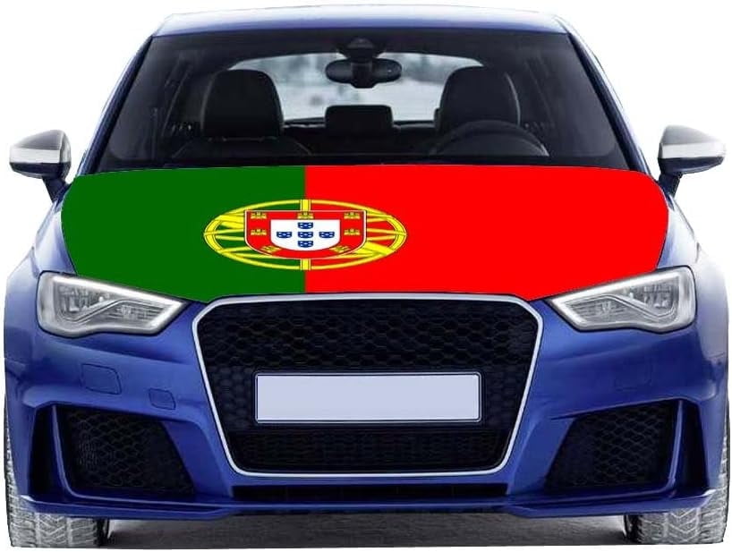 Portugal National Flag Oversized Car Hood Cover 3.3X5FT/6X7FT 100% Polyester Elastic Fabrics Can be Washed Suitable for Large SUV and Pickup Trucks ( 6X7FT)