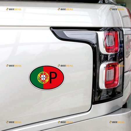Portugal P Oval Country Code Portuguese Flag Car Magnet Magnetic Sticker Decal - 2 Pack Reflective 4" - for Truck Door Fridge Reusable Waterproof