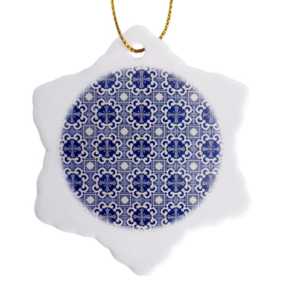 3drose, Portugal, Porto, Hand Painted Ceramic Tiles Decorate Building. 1, 3 inch Snowflake Porcelain Ornament