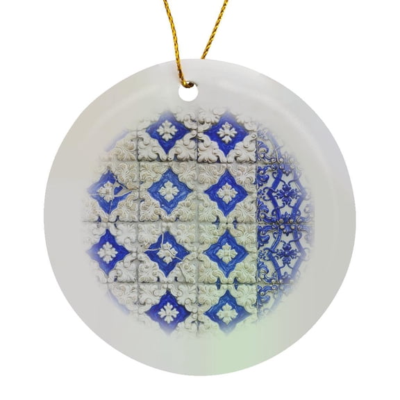 3drose, Portugal, Porto, Hand Painted Ceramic Tiles Decorate Building. 2, Circle Porcelain Ornament