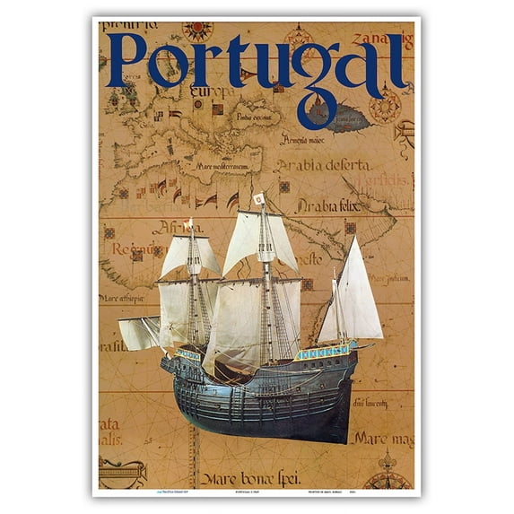 Portugal - Portuguese Caravel Ship - Vintage Travel Poster c.1969 - Master Art Print (Unframed) 13in x 19in